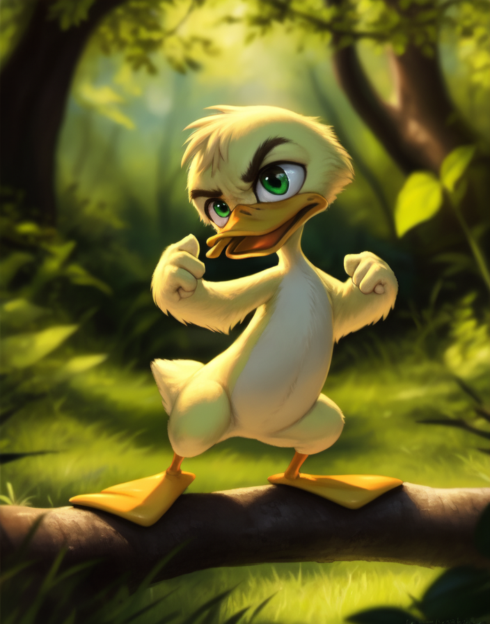 00143-4195515686-cinematic film still  _lora_SissyDuckling_0.85_  SissyDuckling,  green eyes,  naced,   (chibi, Duck)  (fighting stance, angry po.png